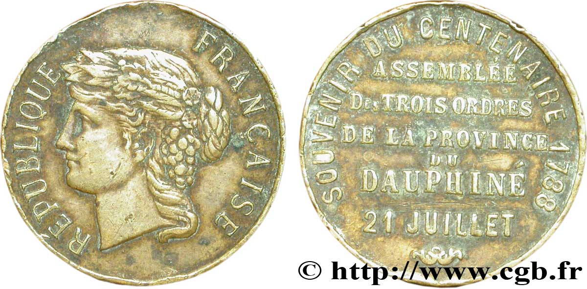 DAUPHINÉ - MÉDAILLES ET JETONS DU XIXe s. Médaillette Br 23, centenaire du 21 juillet 1788 S