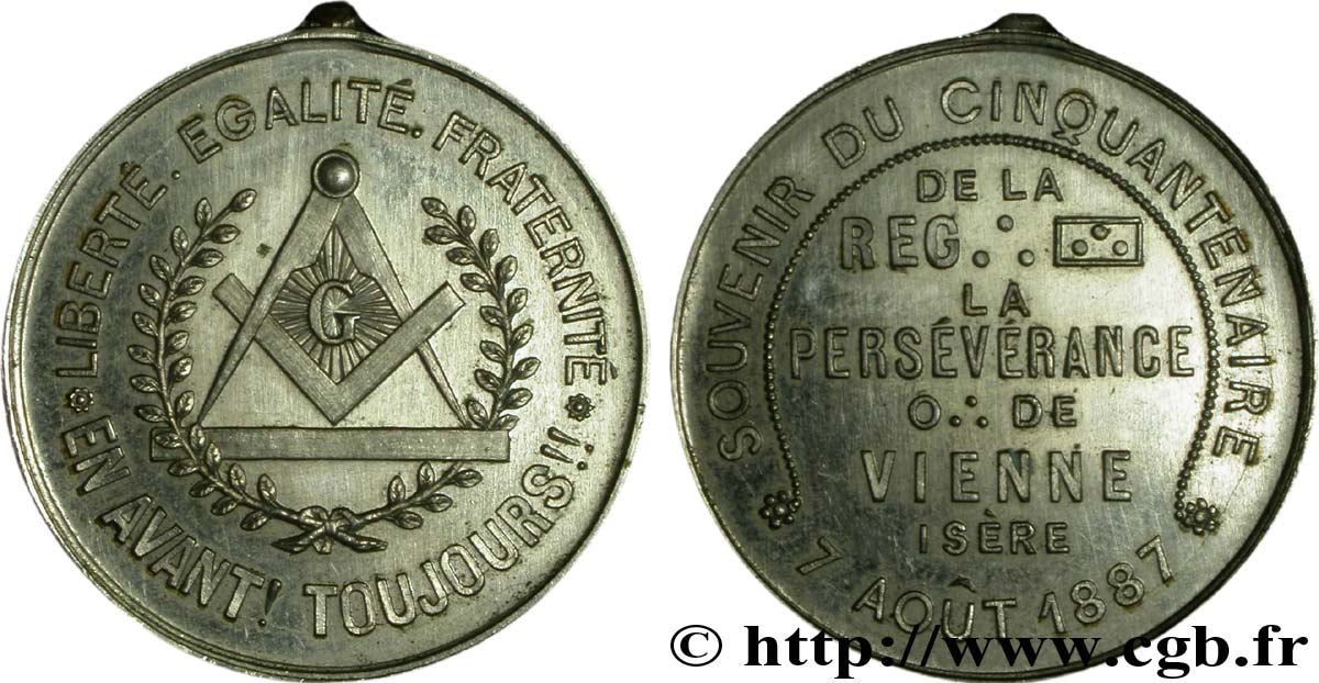 FRANC - MAÇONNERIE Médaille à bélière, Loge de la Persévérance, Orient de Vienne SUP