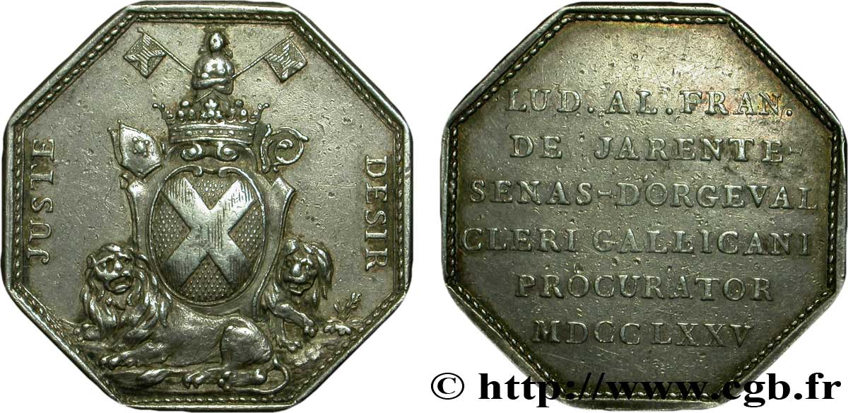 PROVENCE - GENTRY Jeton octogonal Ar 33, Louis François Alexandre de Jarente Senas-d Orgeval, évêque d’Orléans XF