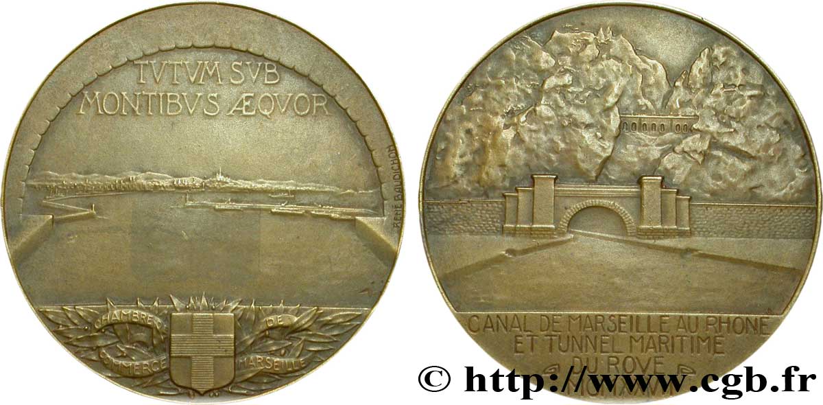 PROVENCE - JETONS ET MÉDAILLES DU XIXe S. Médaille Br 41, Chambre de commerce de Marseille, ouverture du tunnel maritime du Rove TTB+
