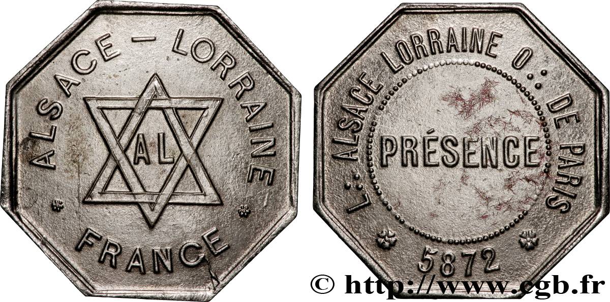 FRANC - MAÇONNERIE ORIENT DE PARIS, ALSACE-LORRAINE TTB+