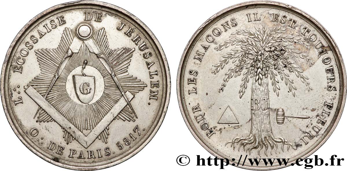 FRANC - MAÇONNERIE ORIENT DE PARIS, JERUSALEM TTB+