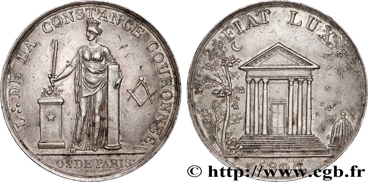 FRANC - MAÇONNERIE ORIENT DE PARIS, LA CONSTANCE COURONNÉE TTB