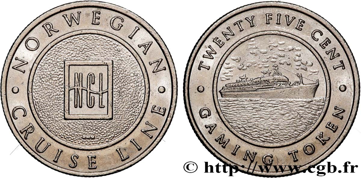 CASINOS AND GAMES Jeton de jeu, 25 centimes, Compagnie de croisière norvégienne AU