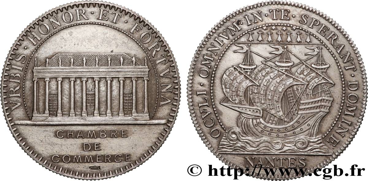 BRETAGNE - MÉDAILLES ET JETONS DU XIXe SIÈCLE Jeton de la Chambre de commerce de Nantes, poinçon corne AU