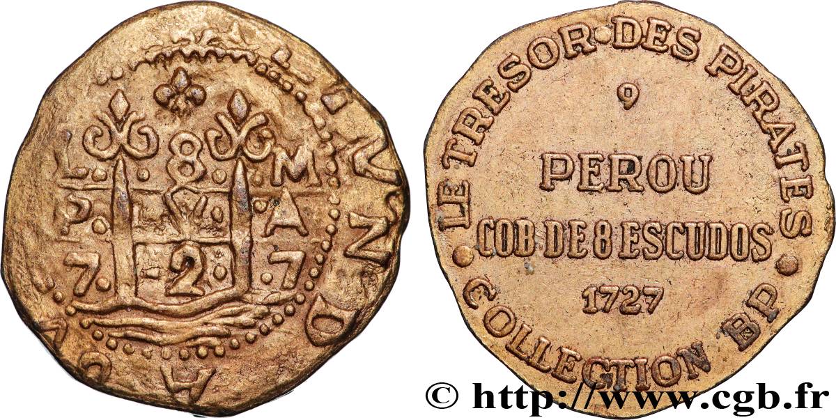 Jetons BP Le trésor des pirates, Pérou Cob de 8 escudos 1727 TTB+