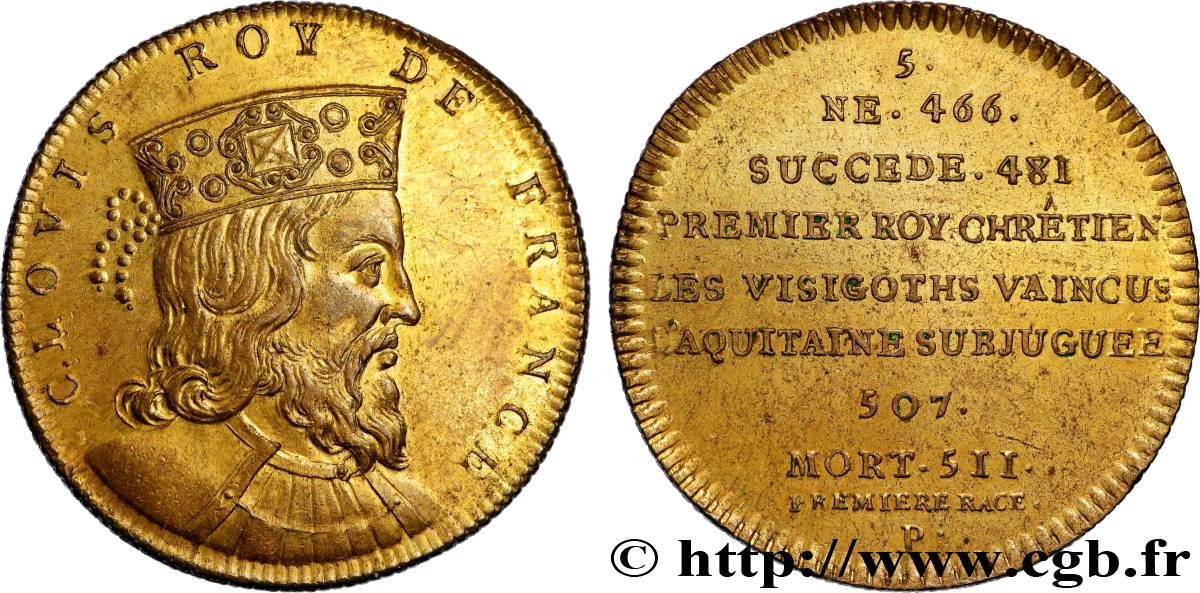 METALLIC SERIES OF THE KINGS OF FRANCE  Règne de CLOVIS - 5 - frappe Louis XVIII en laiton XF