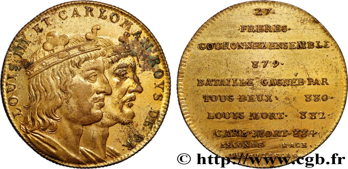 SÉRIE MÉTALLIQUE DES ROIS DE FRANCE Règnes de LOUIS III et CARLOMAN - 27 - Émission de Louis XVIII TTB