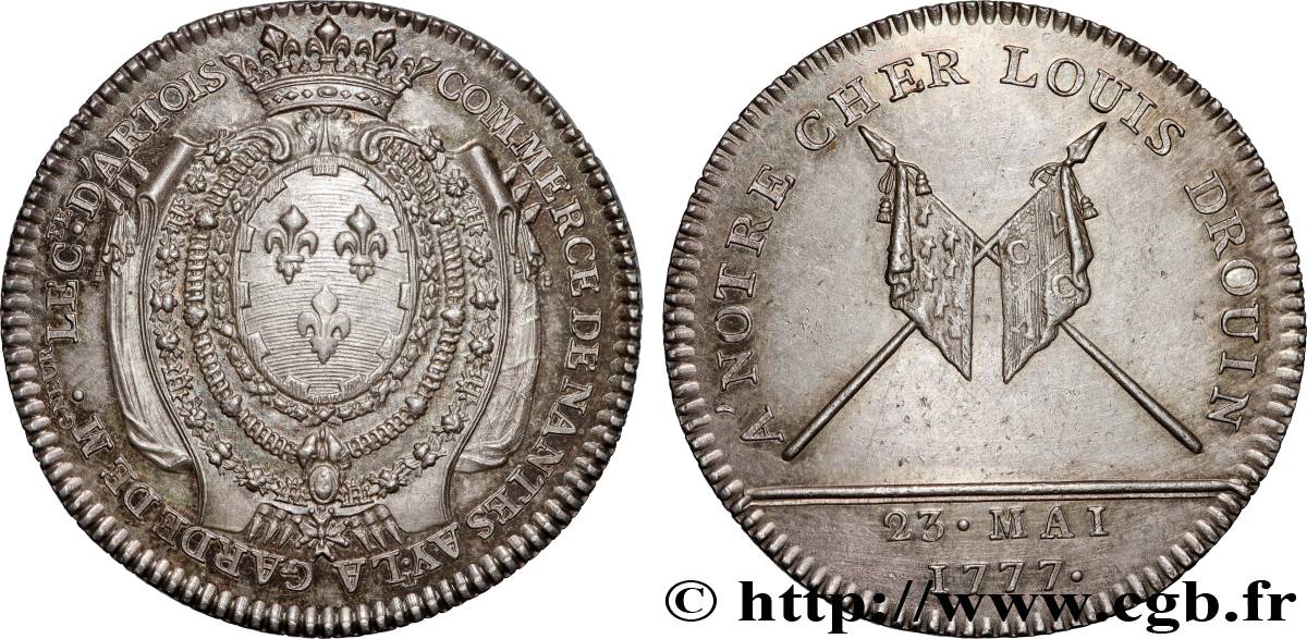 BRETAGNE - MÉDAILLES ET JETONS DU XIXe SIÈCLE Jeton de la Chambre de commerce de Nantes, pour le comte d’Artois et Louis Drouin AU