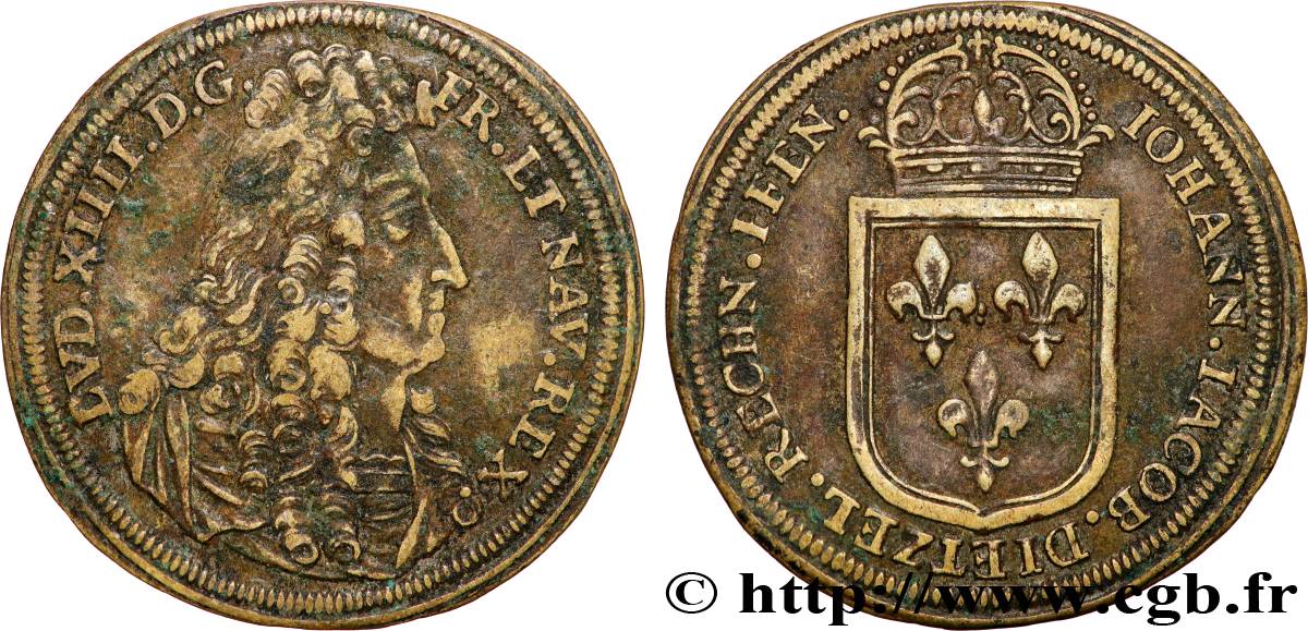 LOUIS XIV LE GRAND ou LE ROI SOLEIL Reproduction nurembergeoise des jetons français TTB