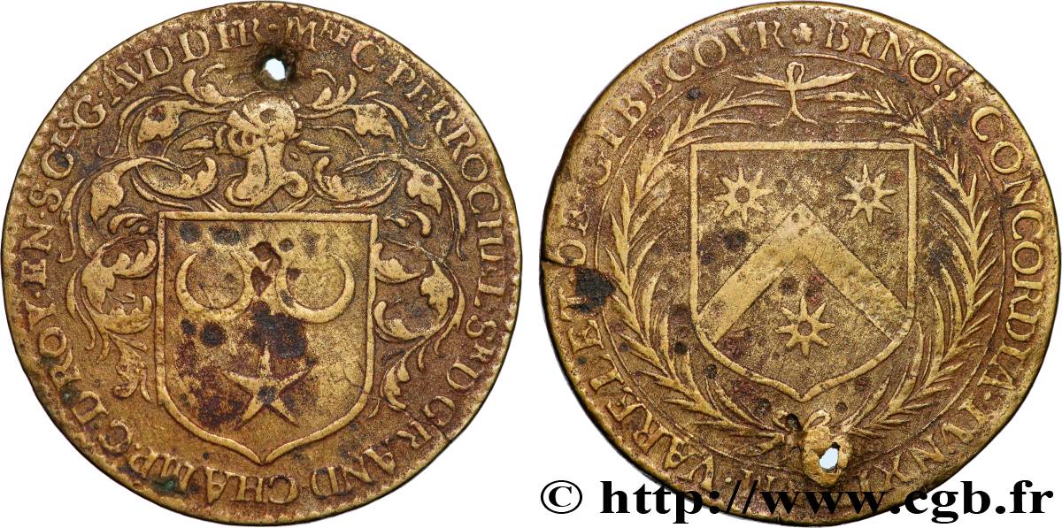 MAINE Jeton en cuivre jaune 26, Charles de Perrochel VF