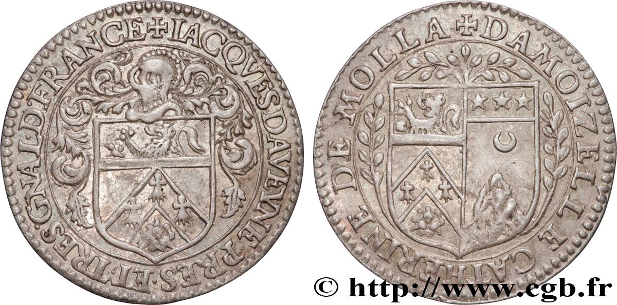 LYON ET DU LYONNAIS (OFFICIERS ET NOBLESSE DE...)  Jeton Ar 27, Jacques Daveyne et Catherine de Molla, trésorier général VZ