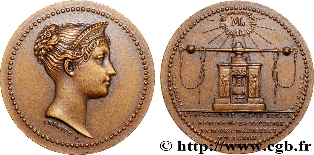 PREMIER EMPIRE. Napoléon Empereur tête nue - Calendrier Républicain Marie-Louise visite la Monnaie, poinçon corne EBC