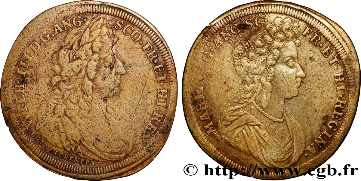 ANGLETERRE - GUILLAUME III Couronnement de Guillaume III et Marie II TB+