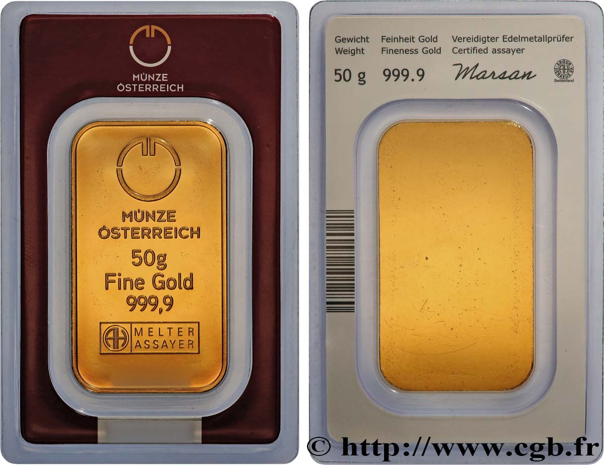 GOLD, PALLADIUM & PLATINUM INVESTMENT Lingotin de 50 grammes - OR 999,9 MS