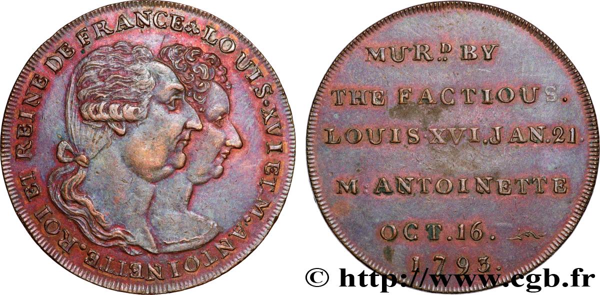 LOUIS XVI Louis XVI et Marie-Antoinette, jeton de leur exécution AU