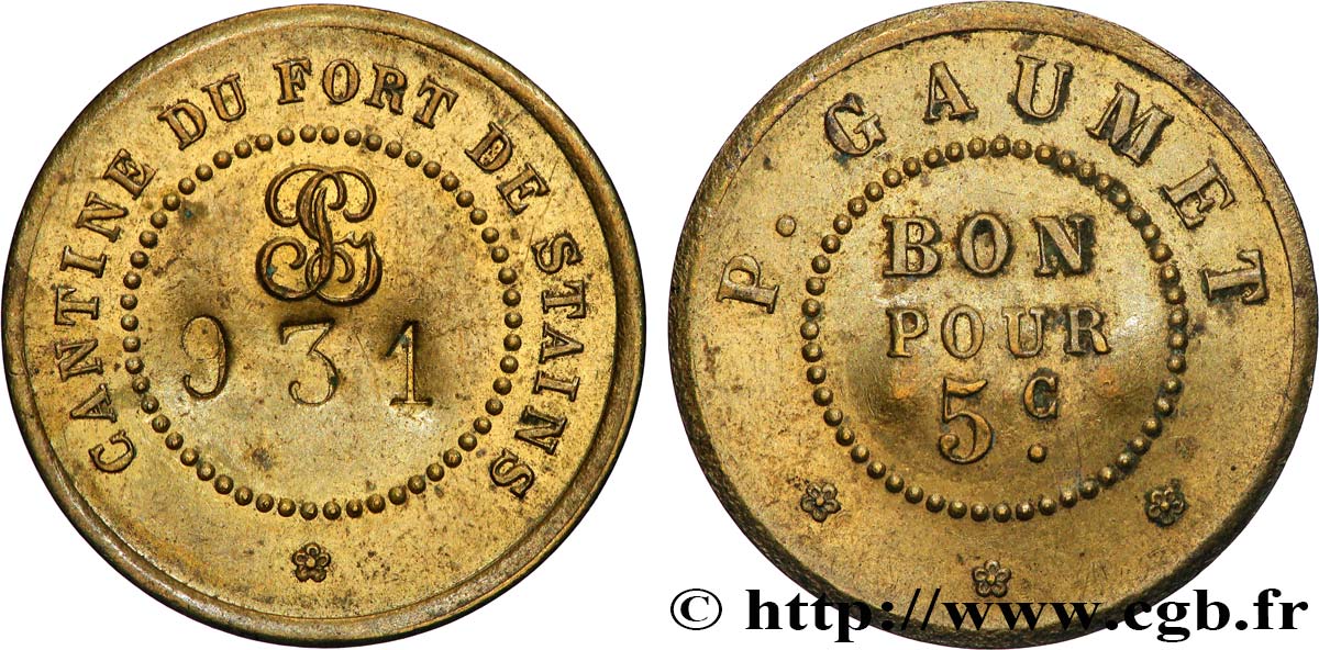CANTINES AND BOUILLONS Cantine du Fort de Stains, 5 Centimes XF