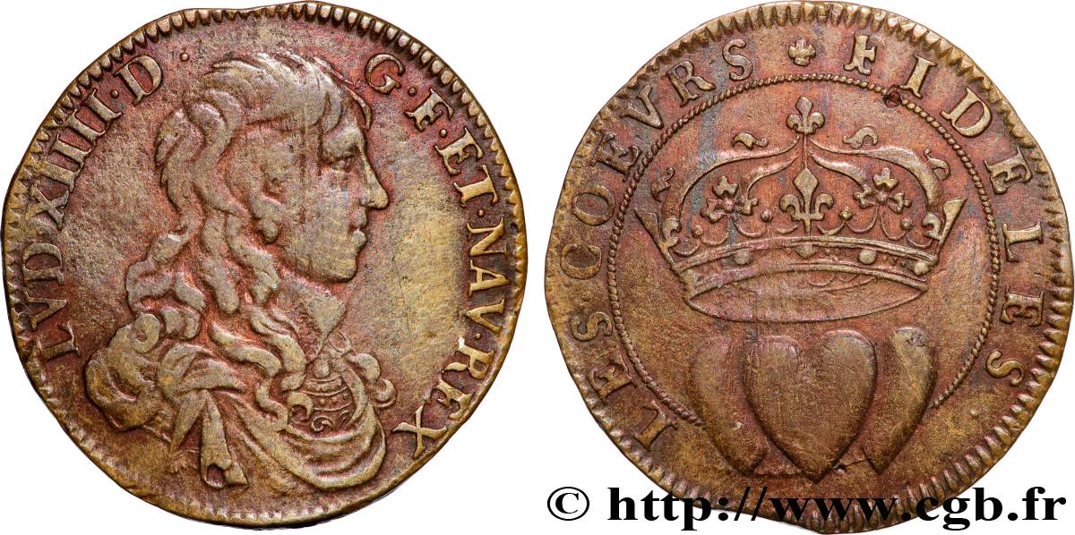 LOUIS XIV LE GRAND ou LE ROI SOLEIL Jeton Cu 24, les coeurs fidèles TTB