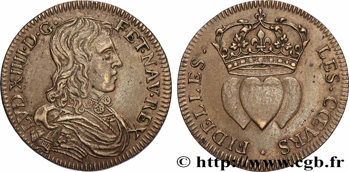 LOUIS XIV LE GRAND ou LE ROI SOLEIL Jeton, les coeurs fidèles TTB+