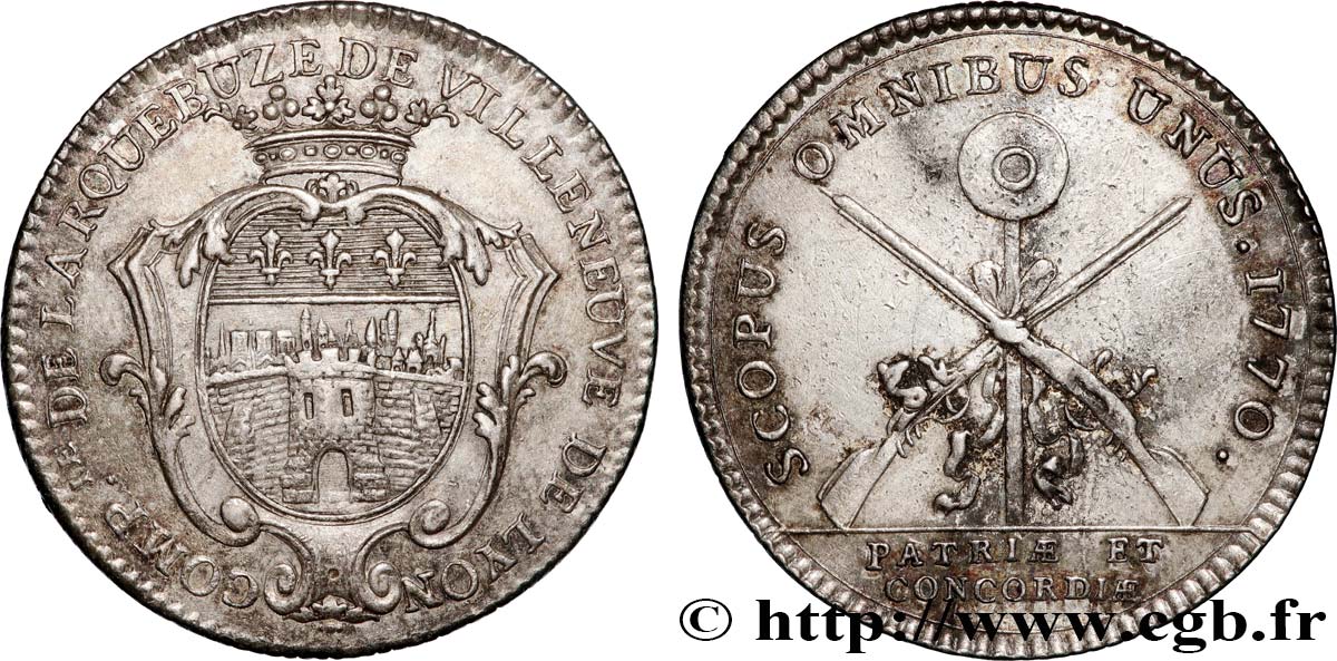 TIR ET ARQUEBUSE Jeton Ar 29, Compagnie de l’Arquebuse de Villeneuve de Lyon TTB+/TTB