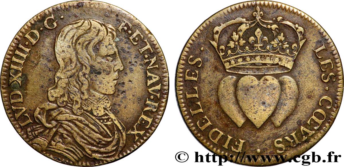 LOUIS XIV LE GRAND ou LE ROI SOLEIL Jeton Cu 24, les coeurs fidèles TTB