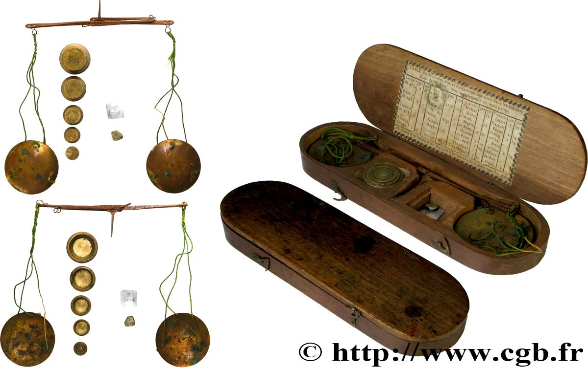 BALANCE Boîte avec trébuchet et poids AU