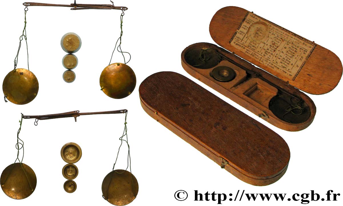 SCALE Boîte avec trébuchet et poids AU