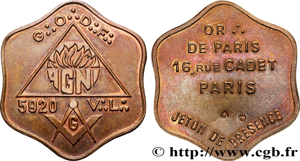 FRANC - MAÇONNERIE ORIENT DE PARIS, AGNI TTB+