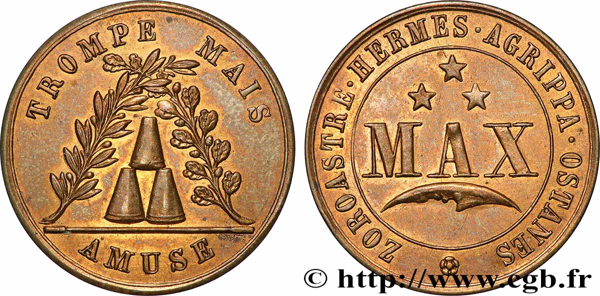MISCELLANEOUS NOT ATTRIBUTED JETONS AND TOKENS MAX, Zoroastre, Hermes, Agrippa, Ostanes XF