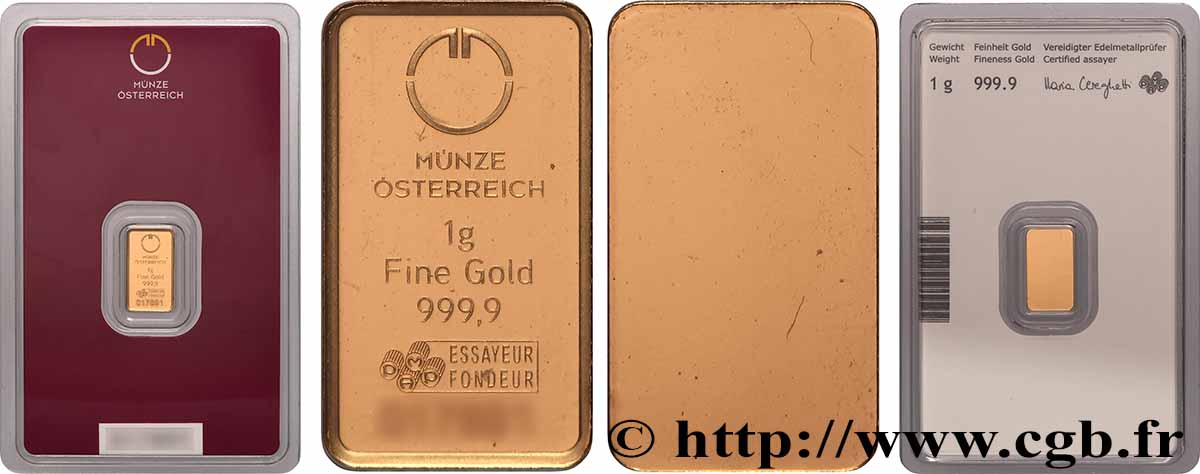 GOLD, PALLADIUM & PLATINUM INVESTMENT Lingotin de 1 gramme - OR 999,9 MS