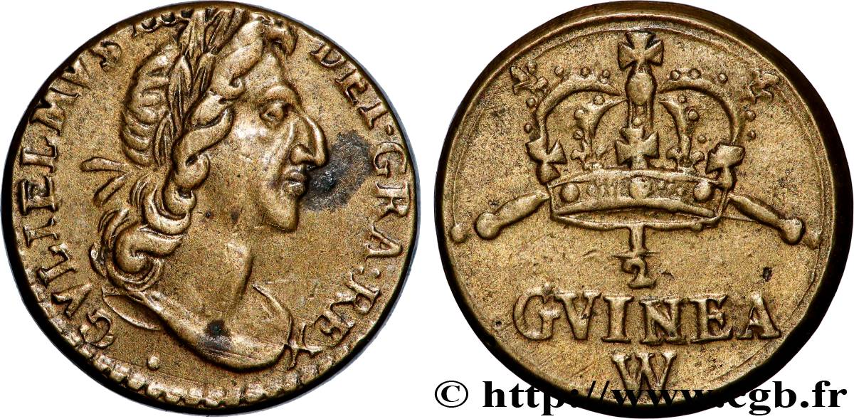 ANGLETERRE - POIDS MONÉTAIRE Poids monétaire pour la demi-guinée, Guillaume III TTB