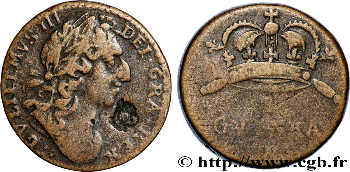 ANGLETERRE - POIDS MONÉTAIRE Poids monétaire pour la guinée, Guillaume III TTB/TB+