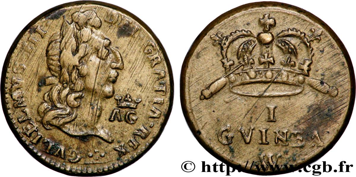 ANGLETERRE - POIDS MONÉTAIRE Poids monétaire pour la guinée, Guillaume III TTB