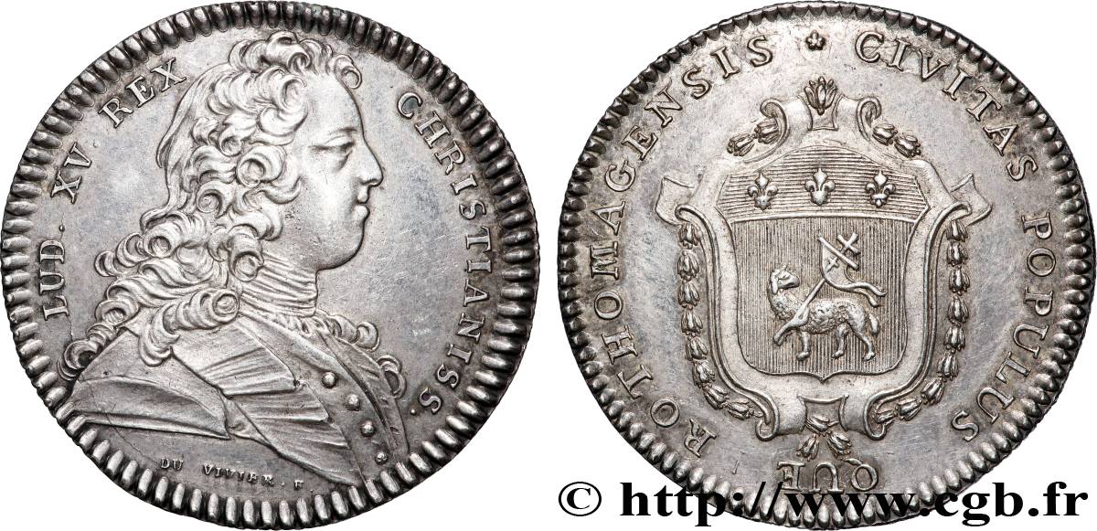 ROUEN (VILLE DE...) Louis XV, émission vers 1725, refrappe AU