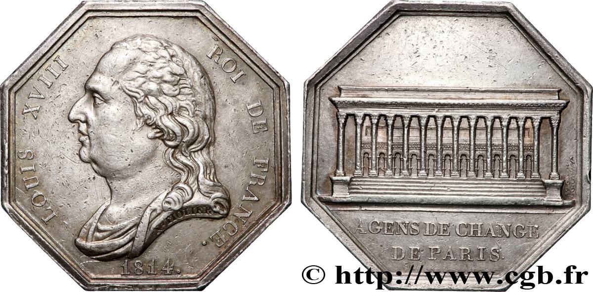 BOURSE DE PARIS - AGENTS DE CHANGE LOUIS XVIII, émission de 1814, sans poinçon TTB