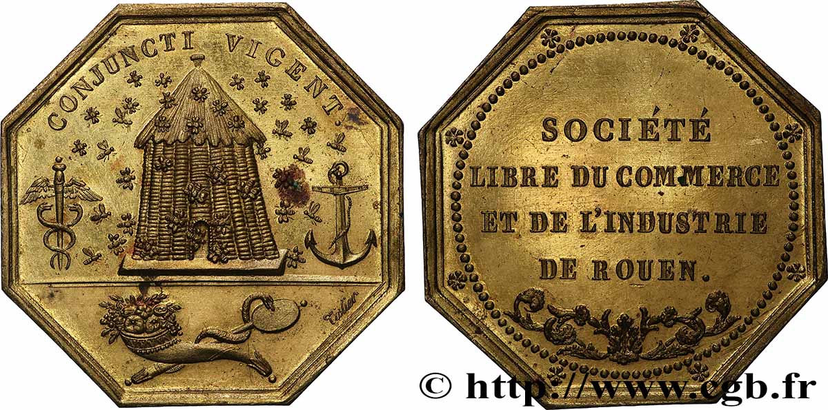NORMANDIE - JETONS DU XIXe SIÈCLE Jeton octogonal Ar 30, société libre du commerce et de l’industrie de Rouen TTB+