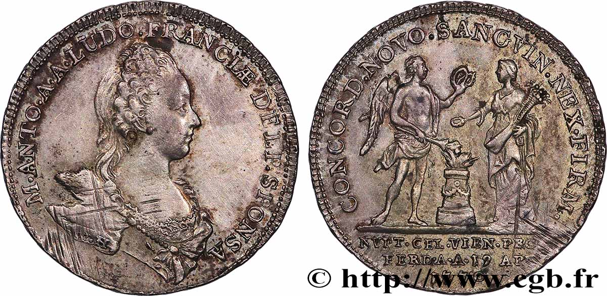 MARIE-ANTOINETTE, DAUPHINE Jeton AR 24, Mariage du Dauphin Louis X avec Marie-Antoinette Archiduchesse d’Autriche XF