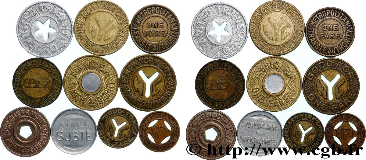 TRANSPORTS (TRAINS, BUS, TRAMWAYS, BATEAUX...) Lot de 10 jetons TTB