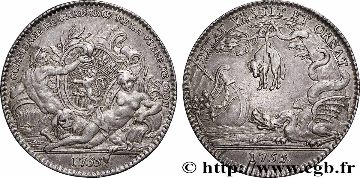 CORPORATIONS - LES SIX CORPS DES MARCHANDS DE PARIS Jeton Ar 30, commerce de draperie q.SPL