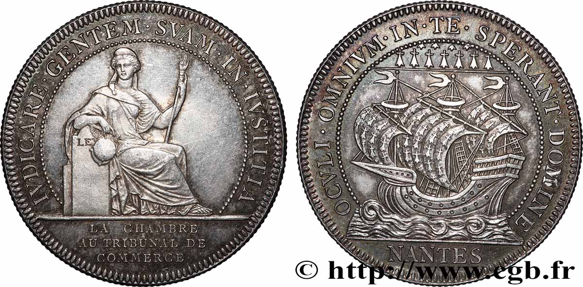 BRETAGNE - MÉDAILLES ET JETONS DU XIXe SIÈCLE Jeton de la Chambre de commerce de Nantes, poinçon VZ