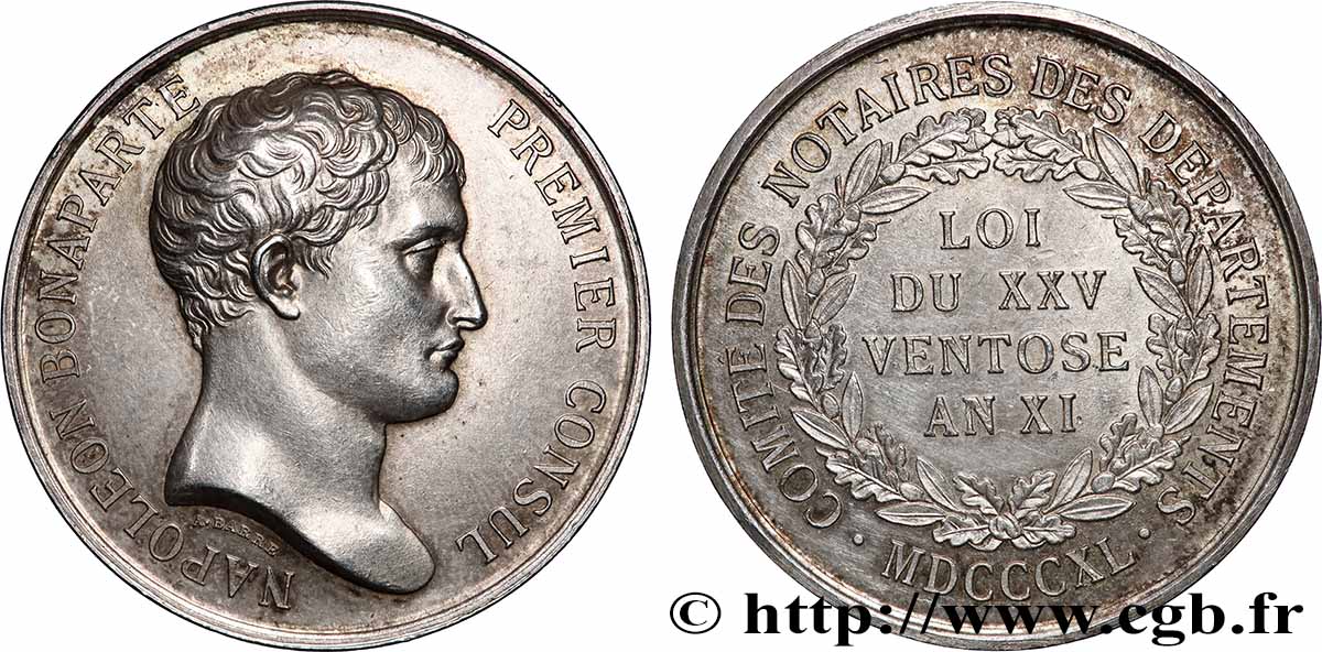 NOTAIRES DU XIXe SIECLE Corps notarial (Napoléon Bonaparte), refrappe EBC