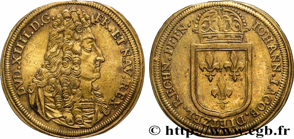 LOUIS XIV LE GRAND ou LE ROI SOLEIL Reproduction nurembergeoise des jetons français XF