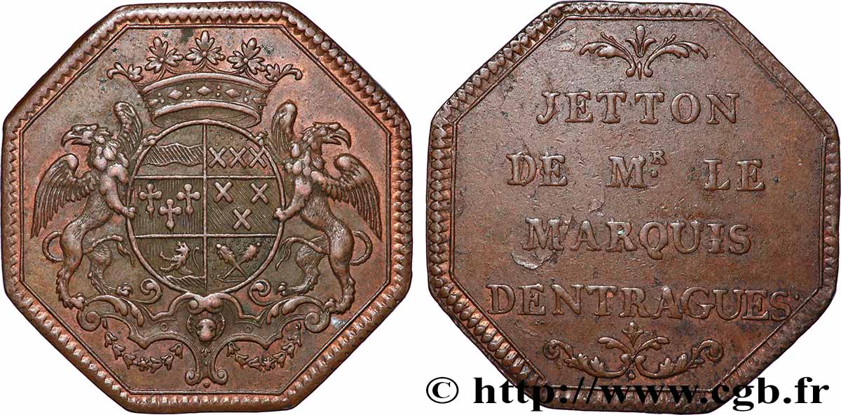 FOREZ, JETONS ET MÉDAILLES Jeton octogonal Br 32, Louis-César Crémeaux, marquis d’Entragues fVZ