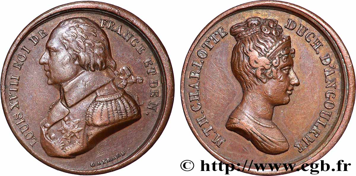 LOUIS XVIII Quinaire, Louis XVIII et Marie-Thérèse, duchesse d’Angoulême TTB