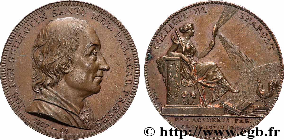 MÉDECINE - SOCIÉTÉS MÉDICALES - MÉDECINS/CHIRURGIENS - ASSISTANCE PUBLIQUE Jeton, Académie de Médecine, Joseph Guillotin TTB+