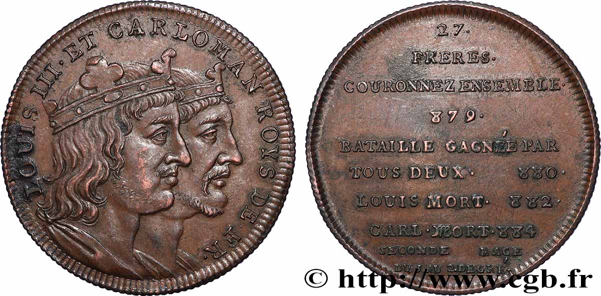 SÉRIE MÉTALLIQUE DES ROIS DE FRANCE Règnes de LOUIS III et CARLOMAN - 27 - Émission de Louis XVIII MBC+