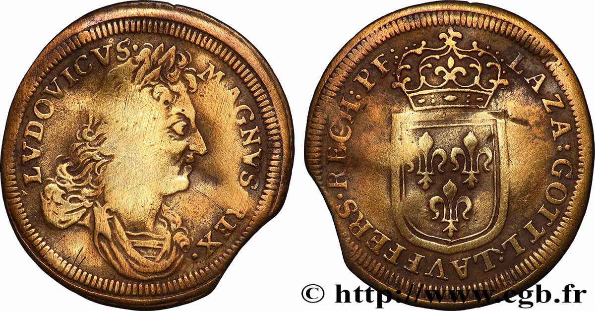 LOUIS XIV LE GRAND ou LE ROI SOLEIL Lazare Gottlieb Lauffer, jeton de compte TB+