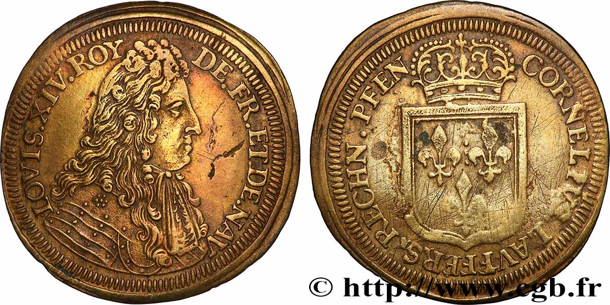 LOUIS XIV THE GREAT or THE SUN KING Cornelius Lauffer, jeton de compte XF