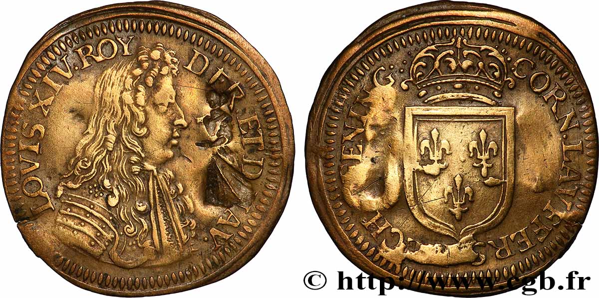 LOUIS XIV LE GRAND ou LE ROI SOLEIL Cornelius Lauffer, jeton de compte XF