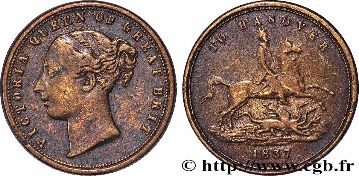 GRANDE BRETAGNE - VICTORIA Jeton de Compte Victoria / Duc de Cumberland TTB